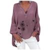 Cotton Linen Tops for Women Pluse Size Long Sleeve Casual V Neck Dandelion Print Graphic Shirts Loose Comfy Blouses Purple view 1