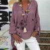 Cotton Linen Tops for Women Pluse Size Long Sleeve Casual V Neck Dandelion Print Graphic Shirts Loose Comfy Blouses Purple view 2
