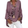 Cotton Linen Tops for Women Pluse Size Long Sleeve Casual V Neck Dandelion Print Graphic Shirts Loose Comfy Blouses Purple view 3