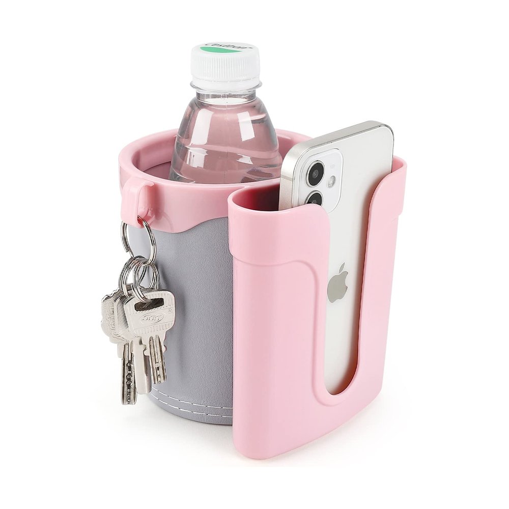 Accmor 3-in-1 Bike Cup Holder with Cell Phone Keys Holder, Bike Water Bottle Holders, Universal Bar Drink Cup Can Holder for Bicycles, Motorcycles, Scooters, Grey Pink