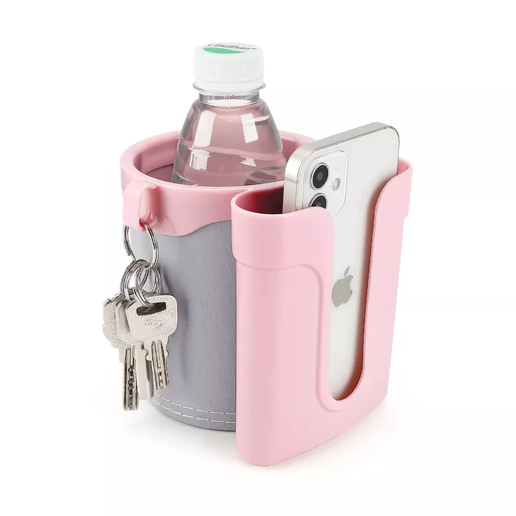 Accmor 3-in-1 Bike Cup Holder with Cell Phone Keys Holder, Bike Water Bottle Holders, Universal Bar Drink Cup Can Holder for Bicycles, Motorcycles, Scooters, Grey Pink