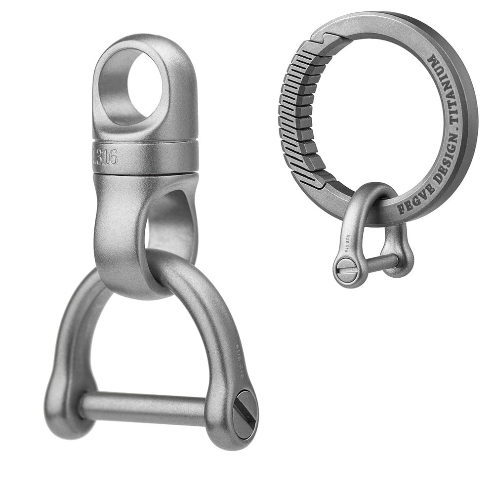 TISUR Titanium Round Carabiner Clip+TISUR Swivel Key Ring Clips
