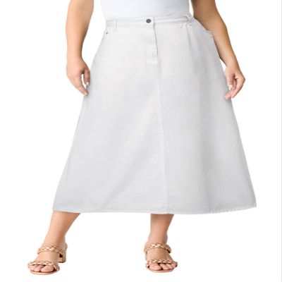 Roaman's Women's Plus Size Easy-Wear A-Line Skirt - 44 W, White Denim