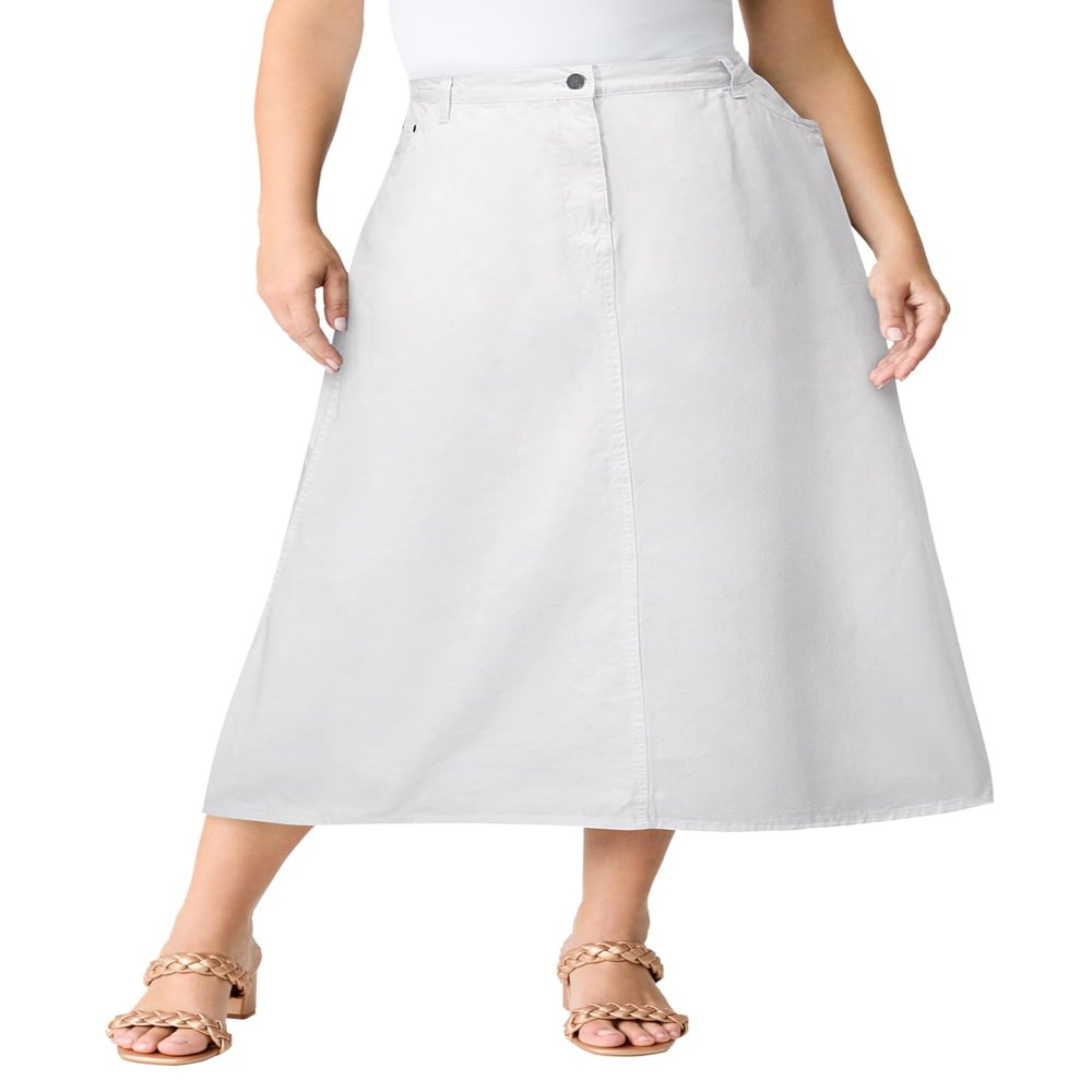 Roaman's Women's Plus Size Easy-Wear A-Line Skirt - 44 W, White Denim