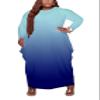 Fooullaide Women's Plus Size Maxi Dress Gradient Print Loose Oversize Long Sleeve Baggy Tshirt Casual Tunic Dresses with Pocket view 1