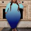 Fooullaide Women's Plus Size Maxi Dress Gradient Print Loose Oversize Long Sleeve Baggy Tshirt Casual Tunic Dresses with Pocket view 3
