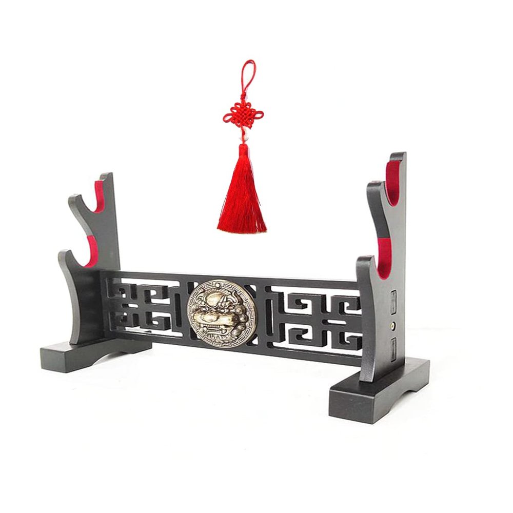 XMRISE Sword Holder Katana Samurai Stand Bracket Hanger Rack Classical Chinese Kirin Head Style Red Velvet Ornament,2Tier