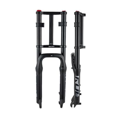 LHHL Snow Beach Bike Suspension Fork 20 Inch 4.0 Tire Fat Air Forks Travel 140mm, 1-1/8inch Steerer Bike Forks Spread 135mm Double Shoulder Shock Absorbing Front Fork QR Manual Lockout