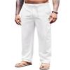 COOFANDY Men's Casual Linen Pants Lightweight Summer Beach Pants Drawstring Dress Pants with Pockets White XX-Large view 2