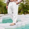 COOFANDY Men's Casual Linen Pants Lightweight Summer Beach Pants Drawstring Dress Pants with Pockets White XX-Large view 3