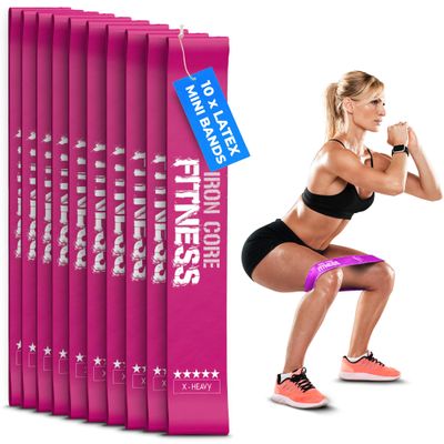 10-Pack Set X-Heavy Resistance Loop Bands Latex Mini Bands for Workout, Glutes, Legs, and Physical Therapy Durable Exercise Bands in Bulk for Women and Men Ideal for Gyms, Studios, and Trainers