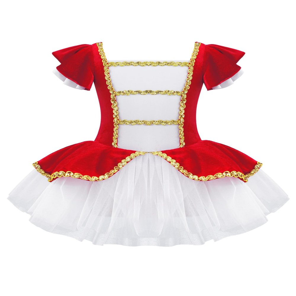 Yartina Kids Girls Ringmaster Fairytale Fancy Dress Ballet Dance Leotard Dress Mesh Tutu Skirt Performance Red 16 Years