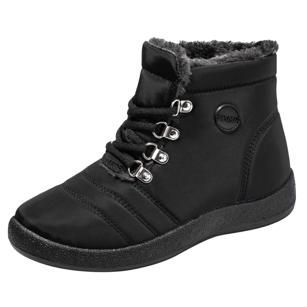 Toe Men Boots Shoes Lace Up Plus Sport Keep Couples Warm Boots Snow Round Flat Women's Winter Boots Size 5 (Black, 7)