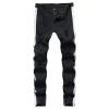 Men Streetwear Big Ripped Moto Skinny Jeans Classic Washed Elastic Hole Denim Pants Distressed Biker Zip Trousers (Black,30.00,5,OZ) view 1