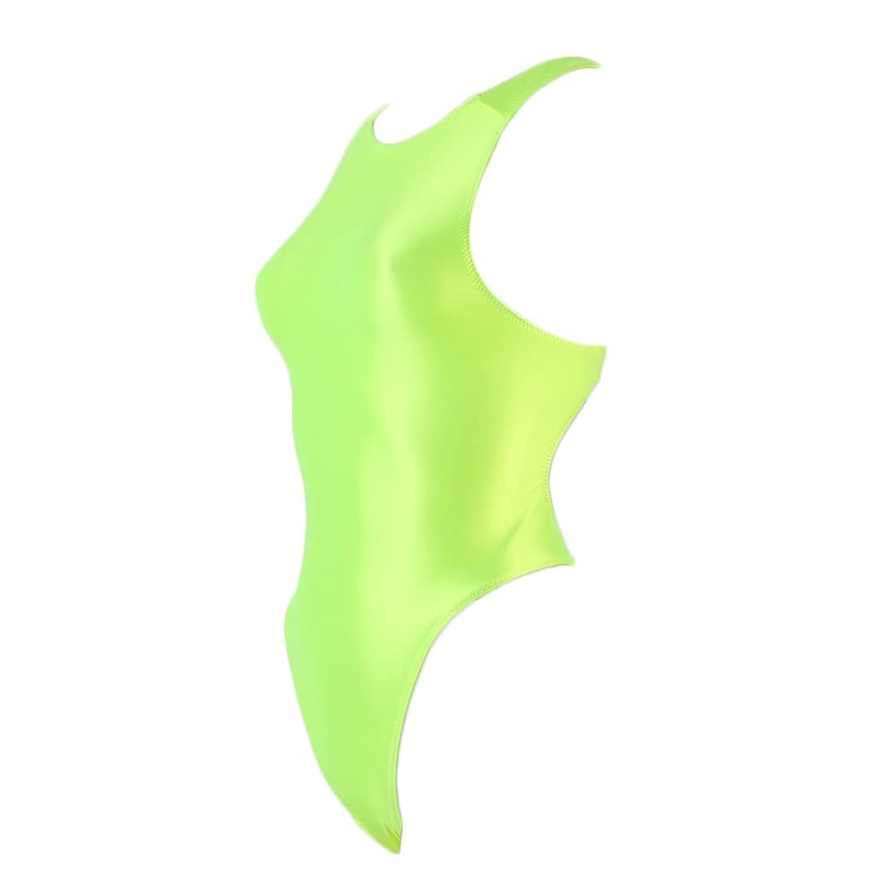 XCKNY Silky Glossy One Piece Swimsuit Japanese Thong Backless Covering Belly Swimsuit-Medium Fluorescent Green