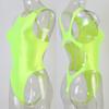 XCKNY Silky Glossy One Piece Swimsuit Japanese Thong Backless Covering Belly Swimsuit-Medium Fluorescent Green view 3