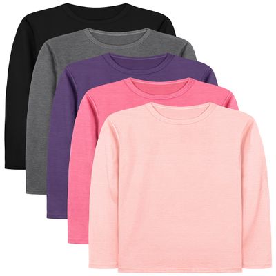 Cooraby 5 Pack Girls Long Sleeve Tees Basic Crewneck Soft T-Shirts Toddlers' Long-Sleeve T-Shirts Assorted Colors