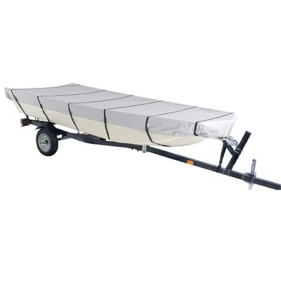 14FT 210D Grey Heavy Duty Marine Grade Trailerable Boat Cover Replacement for Jon Boat