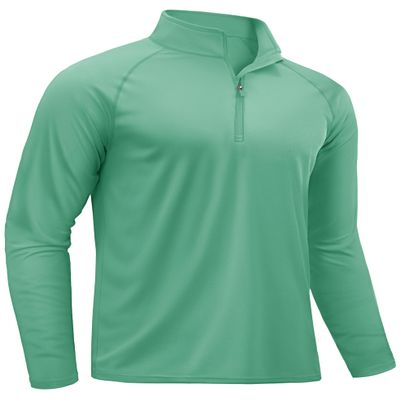 TACVASEN Long Sleeve Shirts for Men Quarter Zip Pullover Golf Sun Protection Running Rash Guard Athletic T-Shirts Outdoor Green