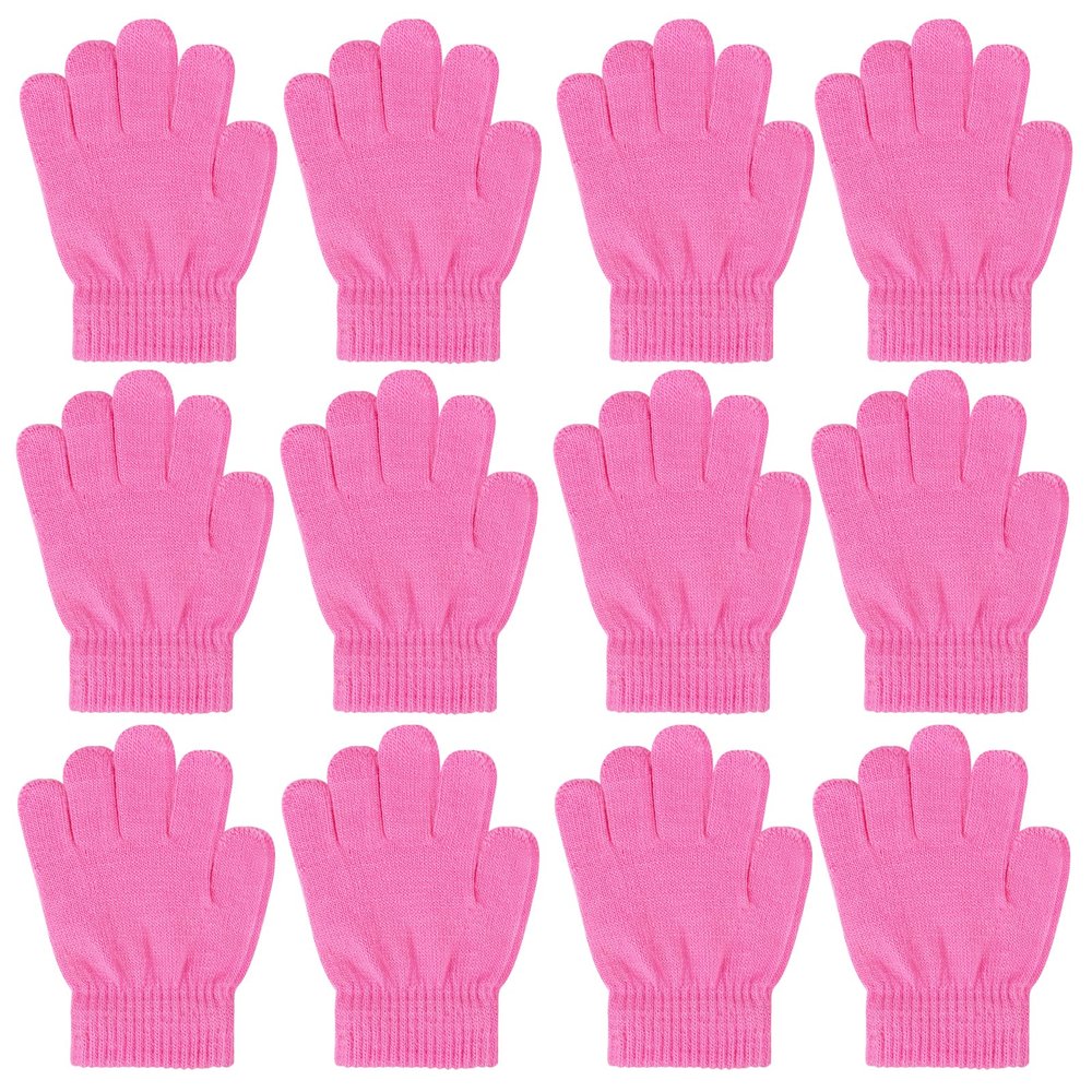 ONESING 12 Pairs Kids Knit Gloves - Stretchy Toddler Gloves for Boys & Girls, Ages 3-12