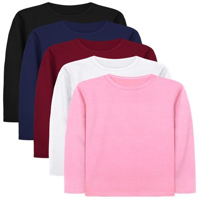 Cooraby 5 Pack Girls Long Sleeve Tees Basic Crewneck Soft T-Shirts Toddlers' Long-Sleeve T-Shirts Assorted Colors