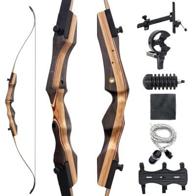 62" Wooden Takedown Recurve Bow Set 25-50 Lbs Right Hand Archery Hunting Bow for Adult Beginners Outdoor Practice (45LBS)
