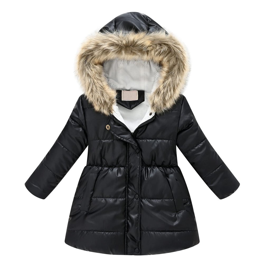 Baby Kids Girls Winter Thick Warm Hooded Windproof Coat Outwear Jacket Clothes Kids Windbreaker (Black, 2-3 Years)