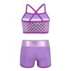 JanJean Kids Girls 2 Piece Ballet Active Outfits Shiny Tank Top with Booty Shorts Gymnastics Leotard Dance Gym Workout Shiny Lavender 8-10 view 2