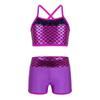 JanJean Kids Girls 2 Piece Ballet Active Outfits Shiny Tank Top with Booty Shorts Gymnastics Leotard Dance Gym Workout Shiny Rose Red 10-12 view 1