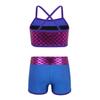 JanJean Kids Girls 2 Piece Ballet Active Outfits Shiny Tank Top with Booty Shorts Gymnastics Leotard Dance Gym Workout Shiny Blue 8-10 view 2