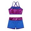JanJean Kids Girls 2 Piece Ballet Active Outfits Shiny Tank Top with Booty Shorts Gymnastics Leotard Dance Gym Workout Shiny Blue 8-10 view 3