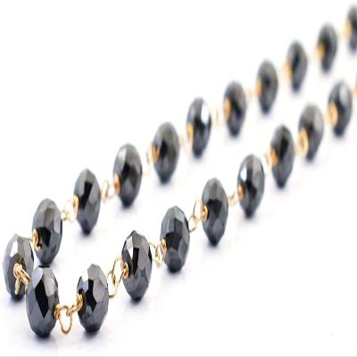 6mm Certified Round Faceted Black Diamond Beads Designer Necklace With 925 Sterling Silver, Customized Finish & Size, Beautiful Unisex Necklace, Great Sparkle! (18 Inch, White Gold Finish)