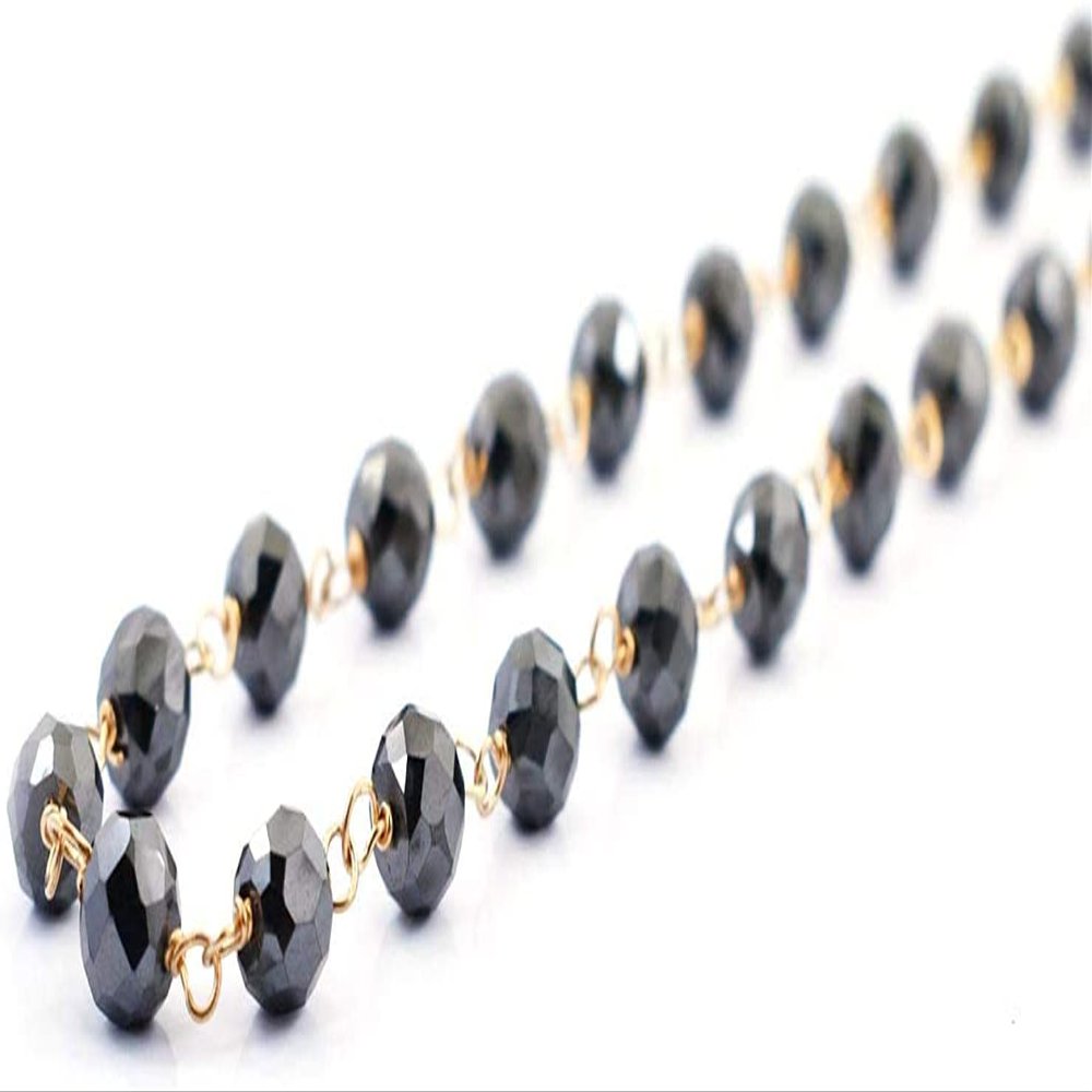 6mm Certified Round Faceted Black Diamond Beads Designer Necklace With 925 Sterling Silver, Customized Finish & Size, Beautiful Unisex Necklace, Great Sparkle! (18 Inch, White Gold Finish)
