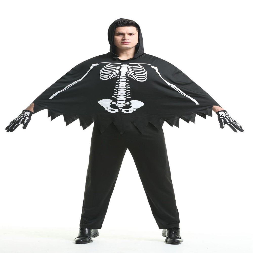 Honeystore Men's Scary Skeleton Cosplay Costume Two Piece Halloween Party Outfit 82230 M