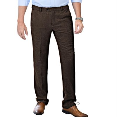 Men's Tweed Pants Herringbone Thick Wool Pleated Front Dress Suit Vintage Trousers (Coffee, 38W x 30L)