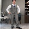 Men's Tweed Pants Herringbone Thick Wool Pleated Front Dress Suit Vintage Trousers (Coffee, 38W x 30L) view 3