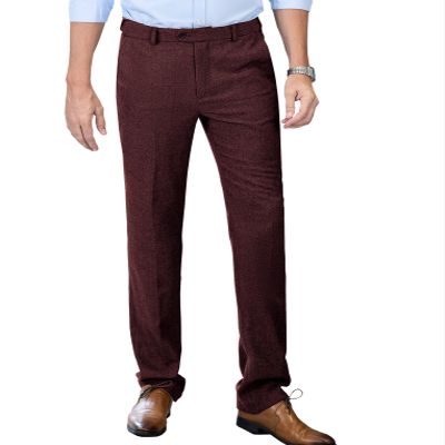 Men's Tweed Pants Herringbone Thick Wool Pleated Front Dress Suit Vintage Trousers (Burgundy, 30W x 32L)