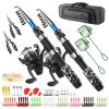 Fishing Rod Reel Combos Collapsible Fishing Rod Kit, 2PCS Telescopic Fishing Pole+2PCS Spinning Reels+Lures Hooks+Tackle Bag+Fishing Accessories Full Combo for Kids Youth view 1