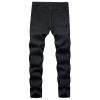 DGKaxiyaHM Men Stretch Washed Distressed Moto Denim Pants Solid Color Skinny Straight Leg Jeans Retro Ripped Biker Trousers (Black,42.00,5,OZ) view 2