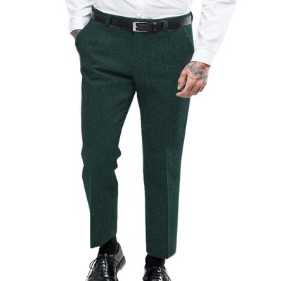 Vintage Men's Herringbone Tweed Dress Suit Pants Thick Wool Pleated Front Trousers Regular Fit (Hunt Green, 38W x 32L)