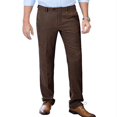 Men's Tweed Pants Herringbone Thick Wool Pleated Front Dress Suit Vintage Trousers (Brown, 30W x 30L)