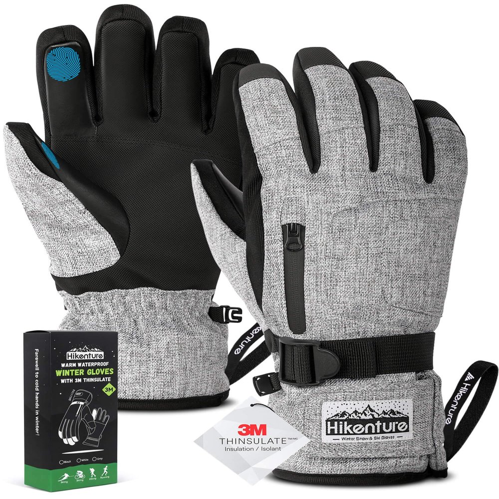 Hikenture Ski Gloves Snow Glove for Men&Women, 3M Thinsulate Waterproof Snowboard Gloves, Insulated Touchscreen Snowmobile Glove for Cold Weather, Windproof Warm Skiing Gloves with Pocket