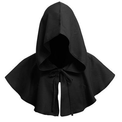HKSICHENGKEJI Medieval Cowl Hooded Cloak Halloween Costume Hood Cape Hat Monk Priest Knight Robe Short Cosplay Poncho Cape Unisex Adults