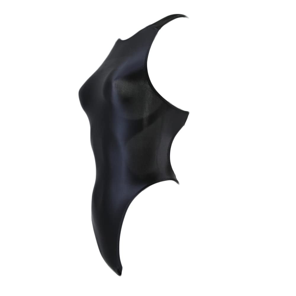 XCKNY Silky Glossy One Piece Swimsuit Japanese Thong Backless Covering Belly Swimsuit-Small Black