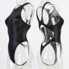 XCKNY Silky Glossy One Piece Swimsuit Japanese Thong Backless Covering Belly Swimsuit-Small Black view 3