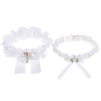 BESTOYARD Vintage Rings 1 Set Leg Ring Cloth White Crystal Miss Wedding Dress Bride Sash