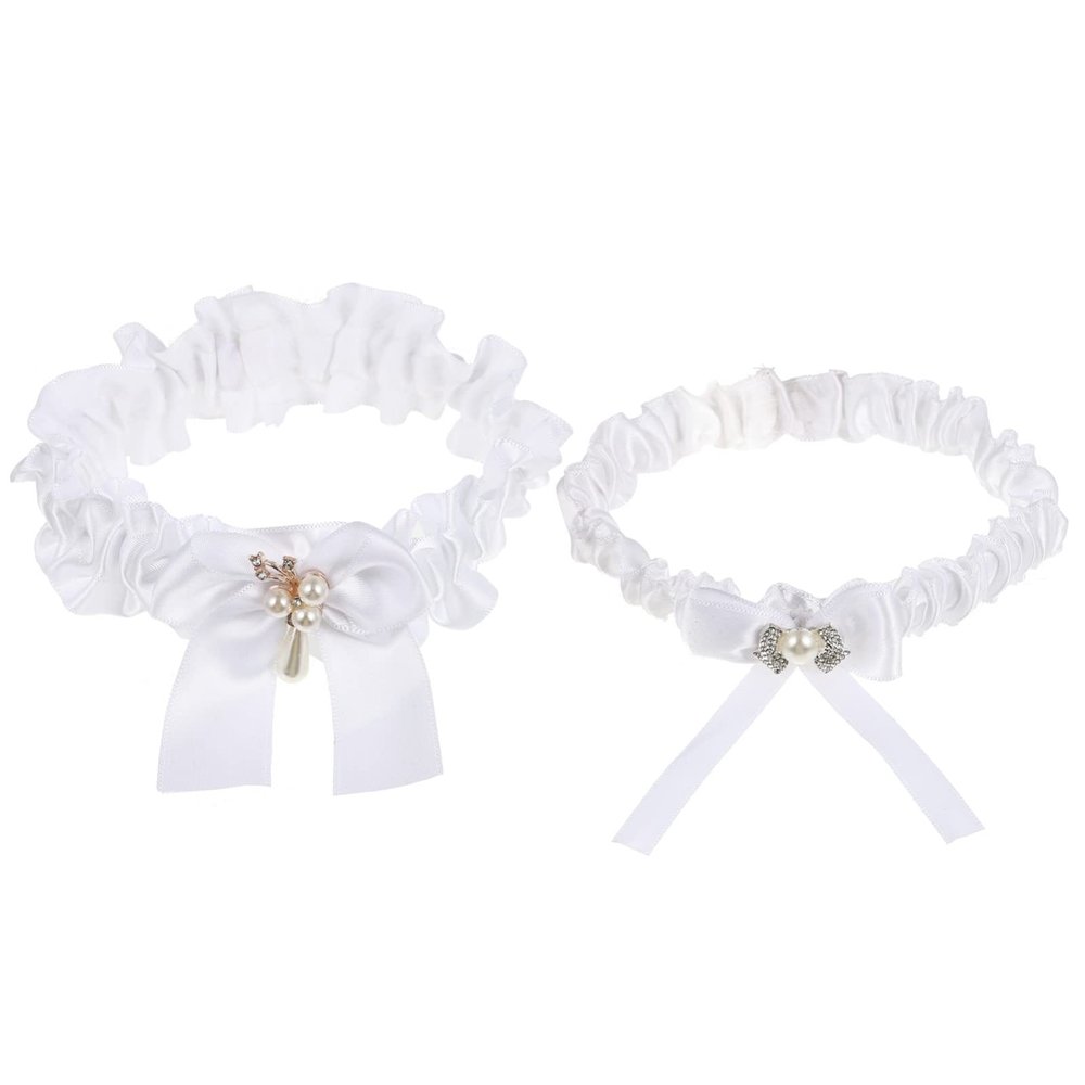 BESTOYARD Vintage Rings 1 Set Leg Ring Cloth White Crystal Miss Wedding Dress Bride Sash