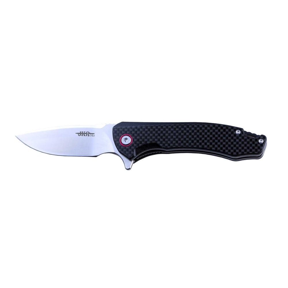Joker JKR10015 Bearing Folding Knife, G10 / Carbon Fiber Handle in Black and 3.18 in. D2 Steel Blade, Overall Length 7.87 in. Tool for fishing, hunting, camping and hiking.