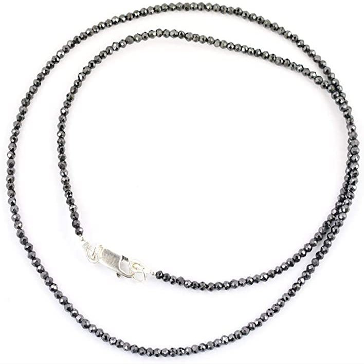 2.2.5 Certified Round Faceted Black Diamond Beads Designer Chain Necklace With 925 Sterling Silver, Customized Finish & Length, Beautiful Unisex Necklace, Great Sparkle! (18 Inch, Yellow Gold Finish)
