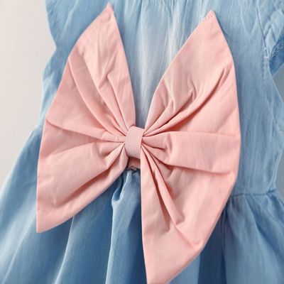 AnFeng Toddler Baby Girls Bowknot Child Dress Solid Denim Clothes Dress Baby Girl Outfits (Pink, 100)